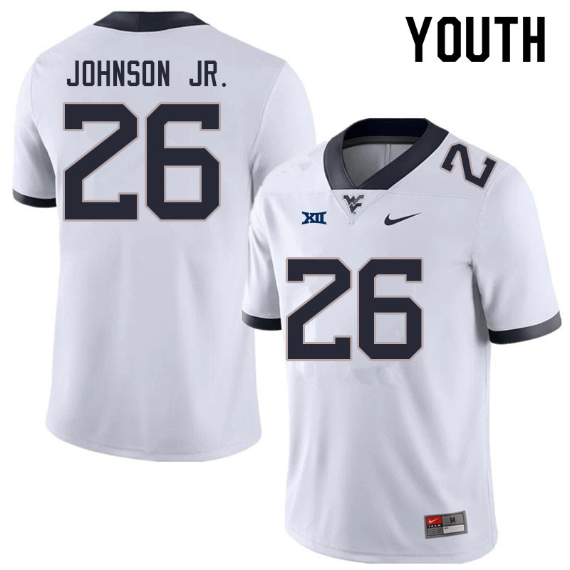 NCAA Youth Justin Johnson Jr. West Virginia Mountaineers White #26 Nike Stitched Football College Authentic Jersey MJ23X67XS